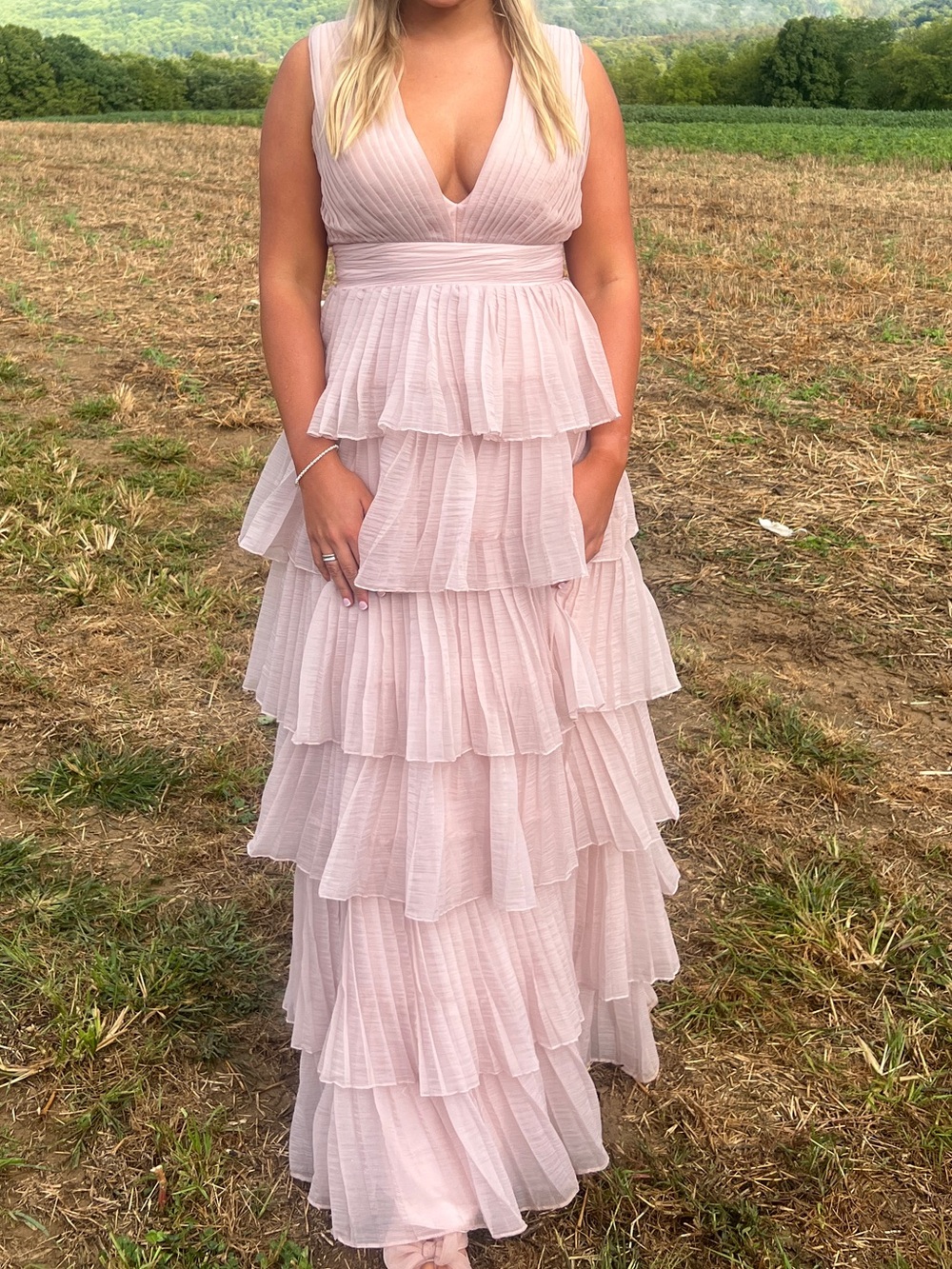 Mac Duggal Dusty Pink Tiered Tulle Maxi Dress - Picture 4 of 4